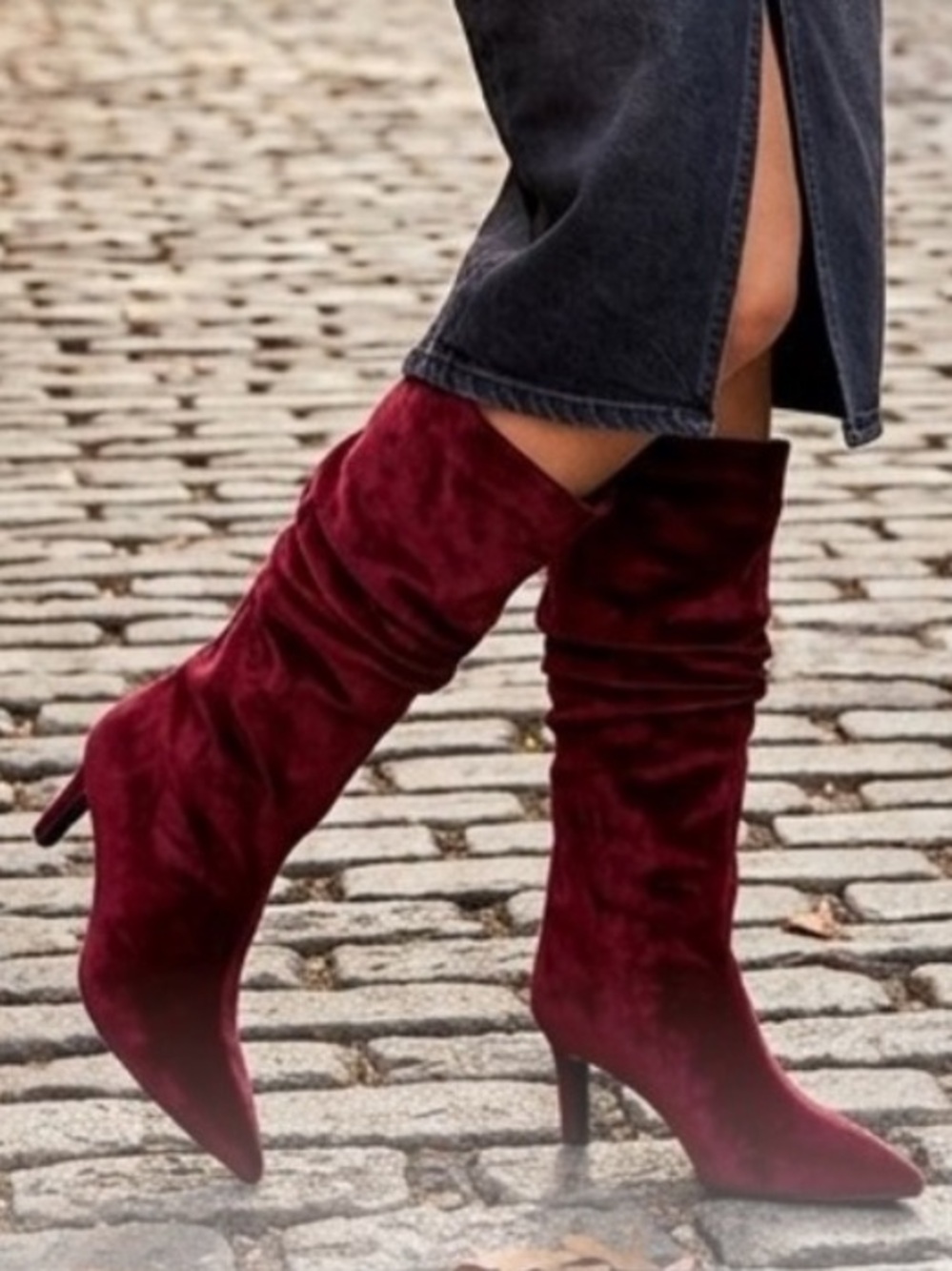 Time and Tru Faux Suede Slouch Boots with Kitten Heel Deep Burgundy Size 7 Wide